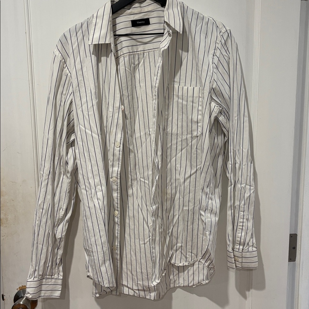 Theory White and Black Striped Shirt